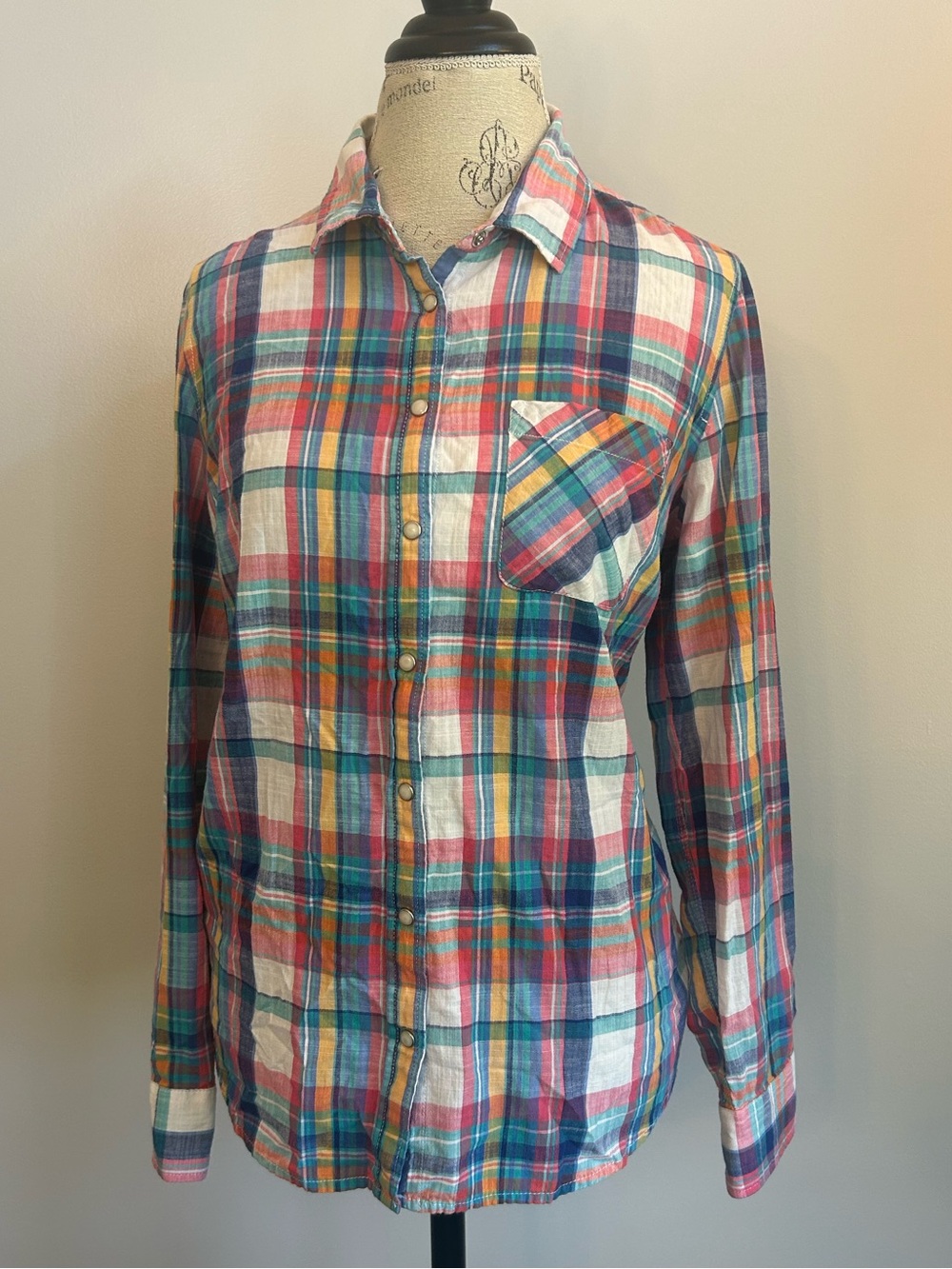 TOMMY HILFIGER Shirt Long Sleeve Button Up Plaid Tartan Print Top Cotton Large L